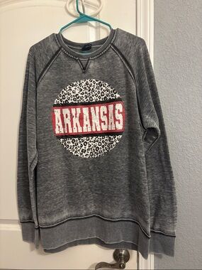 J. America Gray Arkansas Leopard Logo Crewneck Sweatshirt with Red Accent